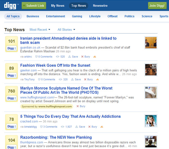 Digg bookmark voting