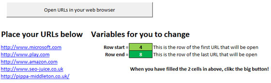 Open URLs in Excel